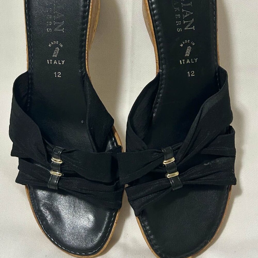 Italian Shoemakers Black Slip-On Wedge Heel Sandals